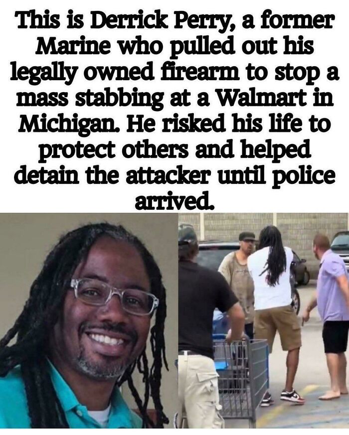 Former Marine stops mass stabbing at Walmart, showing courage and positivity by protecting others until police arrive.