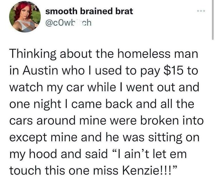 Heartwarming post about a homeless man protecting a car, injecting much-needed positivity and kindness into life.
