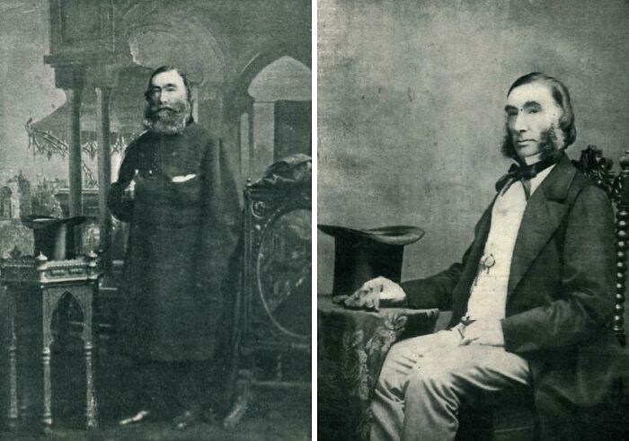 Two vintage portraits of men in 19th-century clothing, illustrating mysterious events and urban myths history.