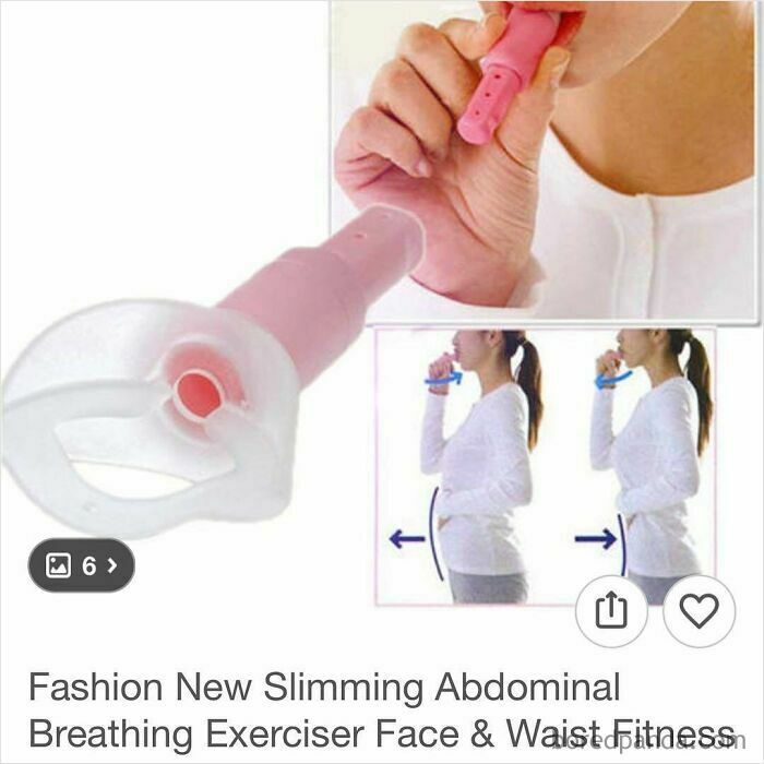 Handheld pink slimming abdominal breathing exerciser demonstrated by woman, highlighting fitness benefits and posture improvements on Wish.