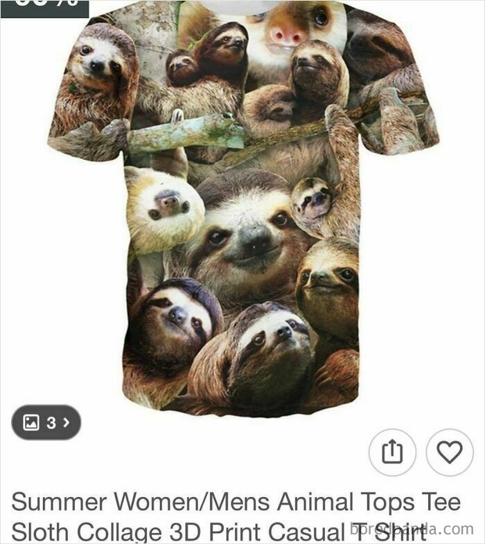 T-shirt with 3D sloth collage print, a surprising item from Wish that shoppers couldn’t believe their eyes.