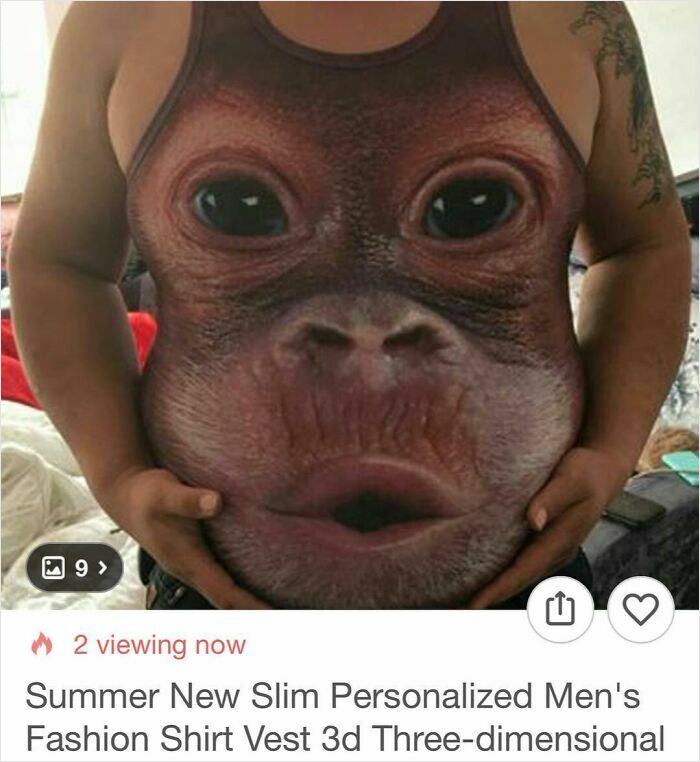 Man wearing a slim personalized 3D fashion shirt vest with a realistic monkey face print from online shopping on Wish.