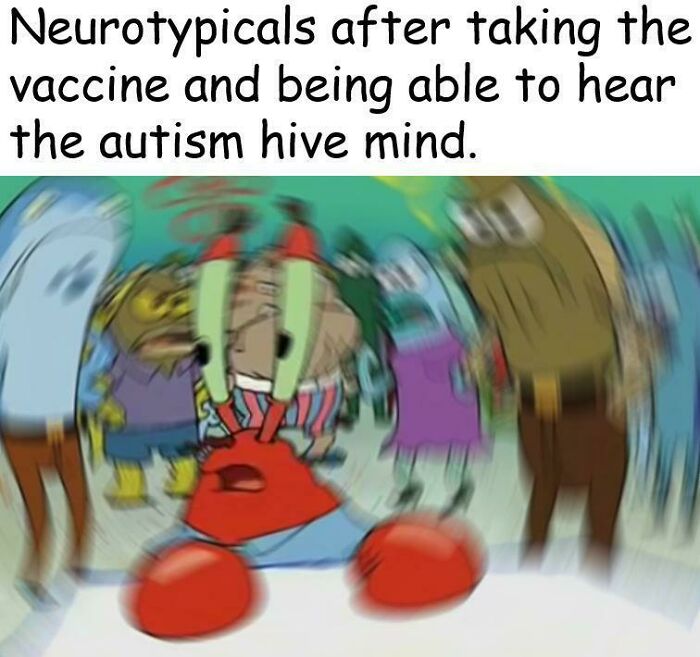 Mr. Krabs and other Spongebob characters looking confused and dizzy, representing relatable memes for a brain that never follows the script.