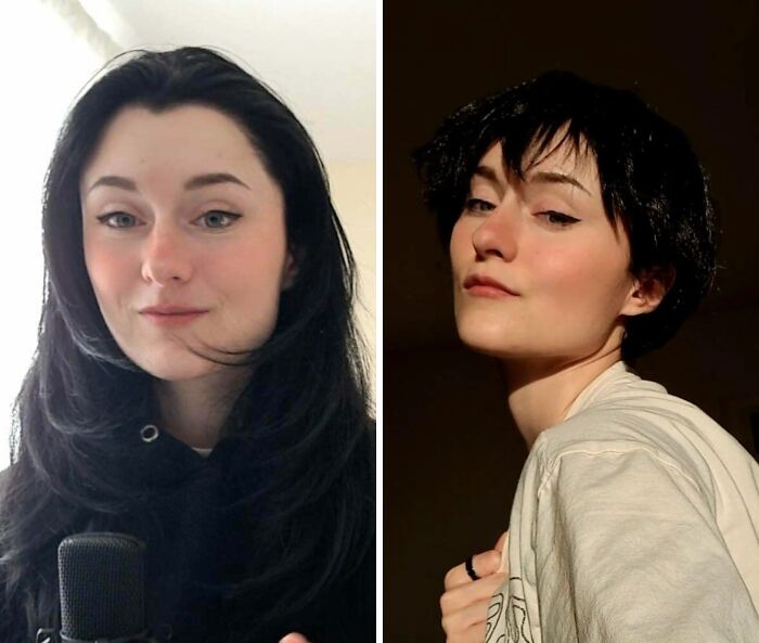 Before and after haircut transformation showing the powerful impact of a stylish short haircut on appearance.