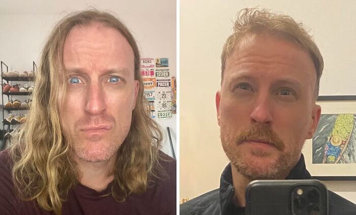 Before and after haircut transformation showing the powerful impact of a stylish and fresh hair cut on appearance.