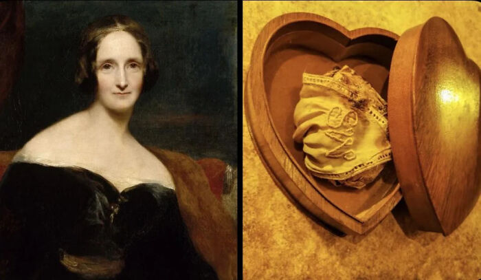 Painting of a woman and a heart-shaped box containing hair of kids. Creepy images related to babysitting.