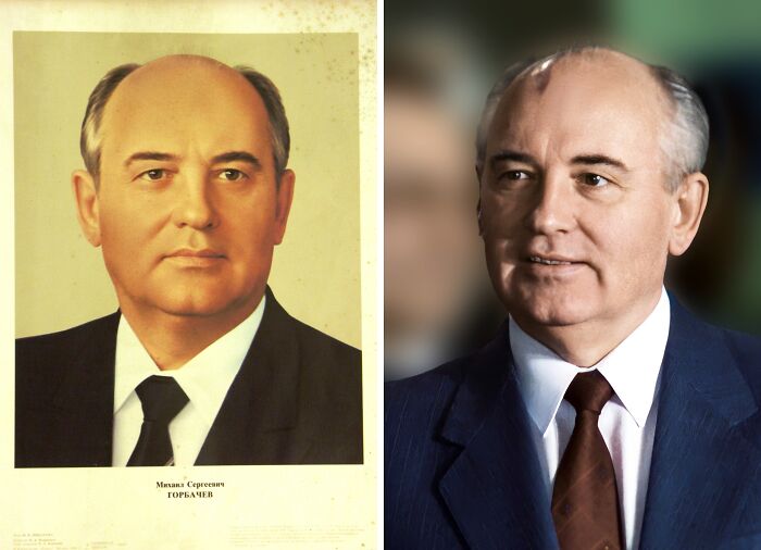 Mikhail Gorbachev's Official Portrait With His Birthmark Removed, 1985
