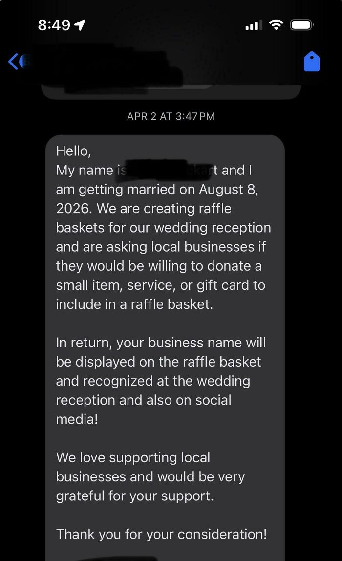 Asking A Bar For Wedding Donations Is Wild