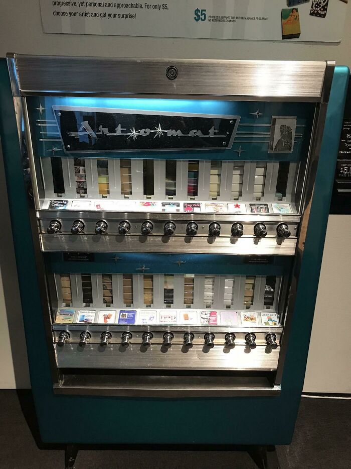 An Art-o-mat vending machine, turning something surprisingly useful into artistic creations from everyday trash.