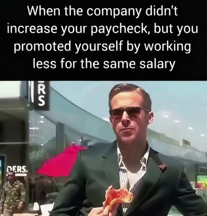 Ryan Gosling eating, illustrating the feeling of being exhausted and ready to retire.