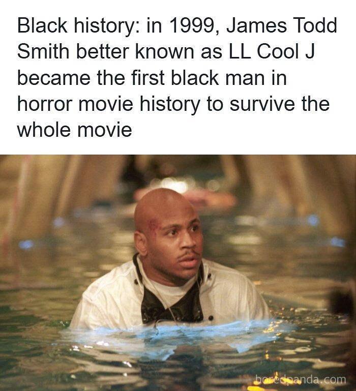 90s meme showing LL Cool J surviving a horror movie flood scene, capturing iconic nostalgia from the 90s era.