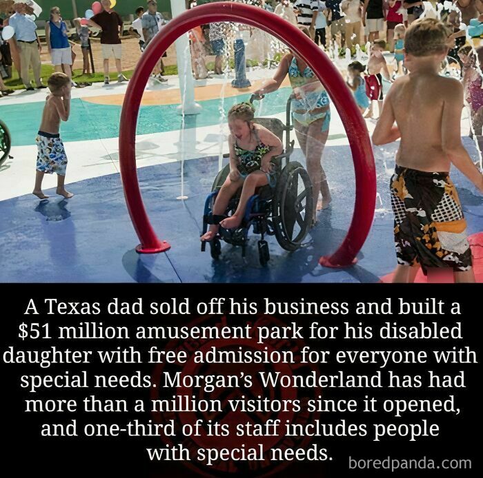 Children playing in a colorful amusement park splash pad, highlighting inclusive fun for kids with special needs.