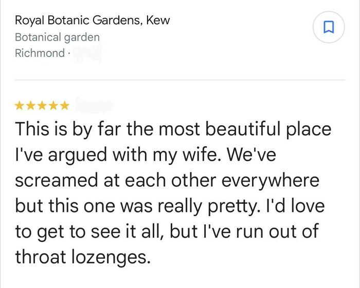 A hilarious review of Royal Botanic Gardens, Kew, a huge disappointment for arguing couples. Honest reviews like this are funny!