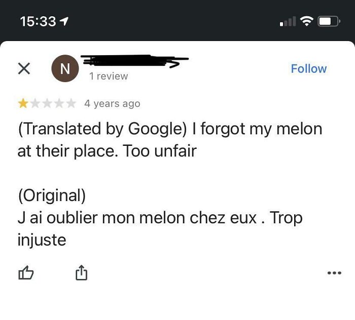 A hilariously honest review about forgetting a melon, a huge disappointment for the customer.