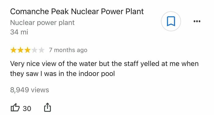 A review for Comanche Peak Nuclear Power Plant, getting 3 stars and an honest review about staff, a huge disappointment for visitors.