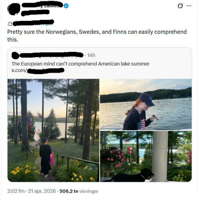 A post of an American lake summer showing dumbest things confidently posted by Americans online