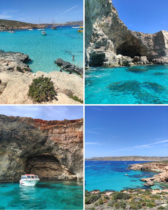 Breathtaking travel photos of turquoise waters, rocky cliffs, and boats in a sunny bay, showcasing the world's beauty.