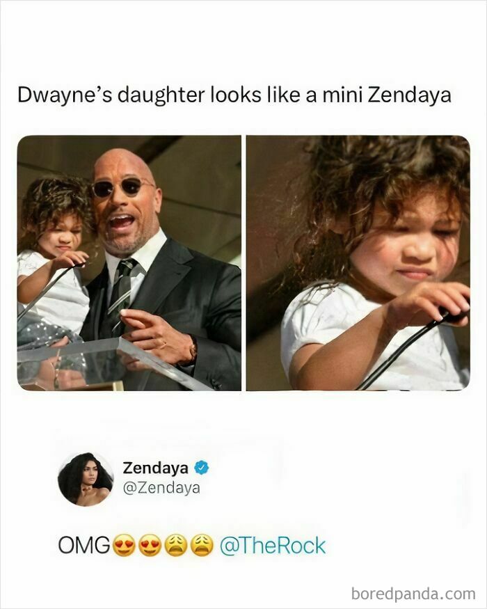 Dwayne The Rock Johnson and his daughter. She resembles Zendaya, sparking entertaining pop-culture memes.