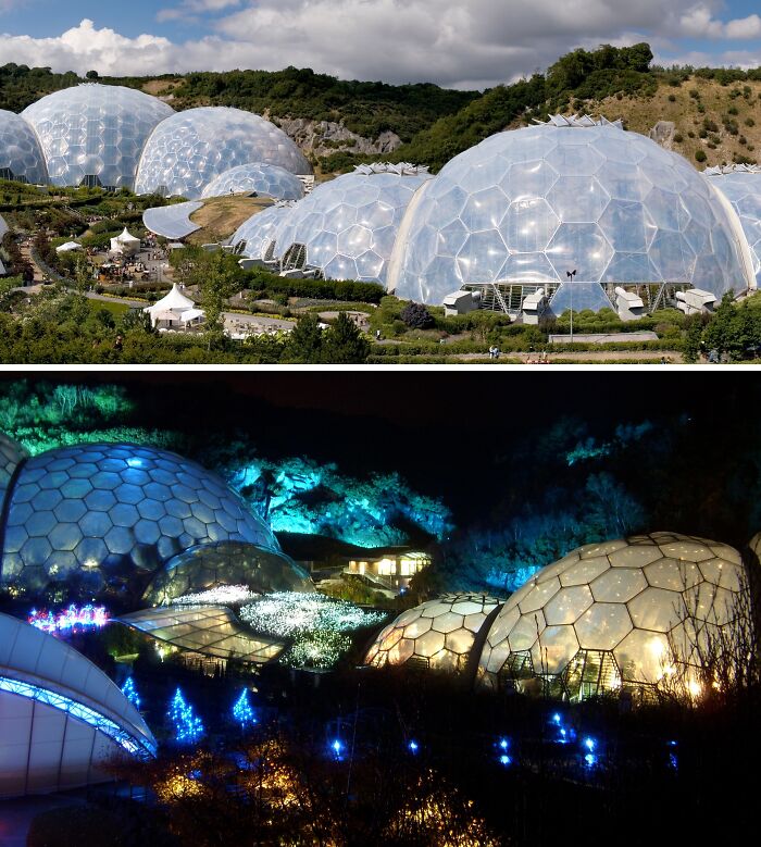 Unbelievable Photos of the Eden Project biodomes, day and night. Architecture feels like a glimpse into another universe.
