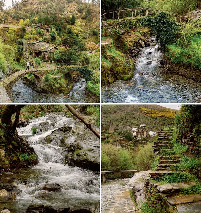 Breathtaking travel photos showcasing a charming village with stone bridges, lush greenery, and flowing rivers.