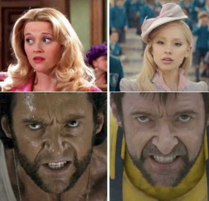 A collage of four different movie details showing character transformations, highlighting nonsensical movie details.