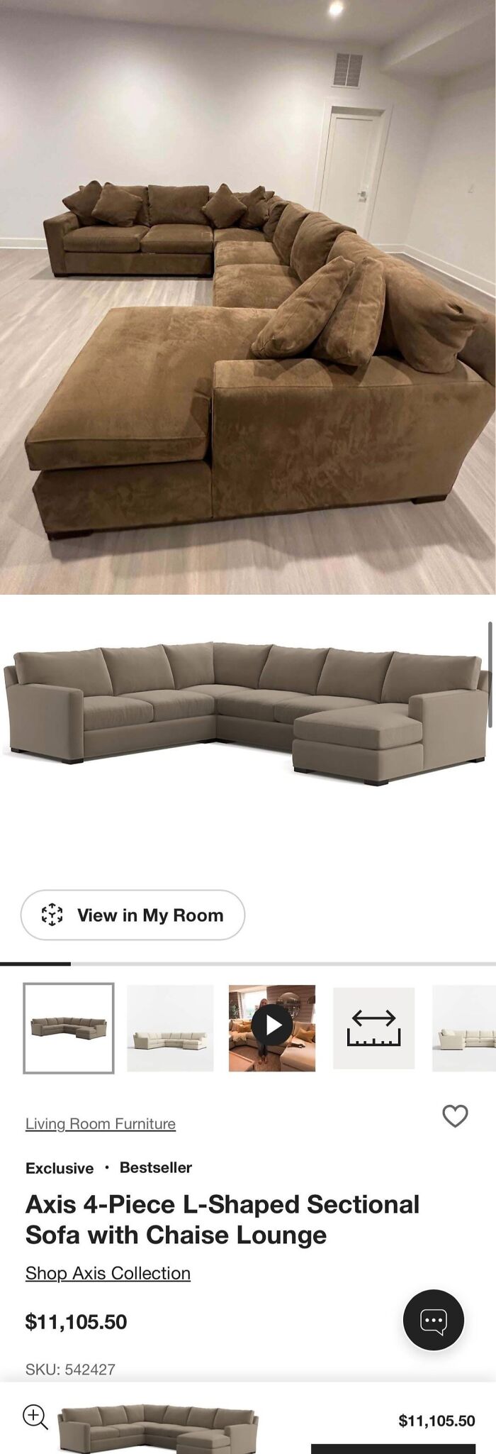 A large, brown L-shaped sectional sofa in a bright room, ideal for a frugal lifestyle and a whole new world economy.