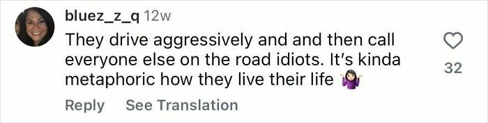 A social media post about red flags. A user describes someone who drives aggressively and calls others idiots, seeing it as metaphorical for their life.