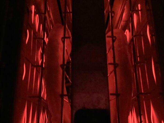 Unbelievable photos of glowing red tubes in a dark, mysterious setting, feeling like glimpses into another universe.