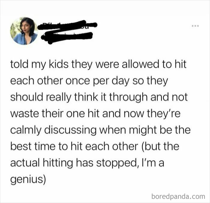 A parent's funny parenting hack: allowing kids one hit daily made them stop. A moment that parents had to share.