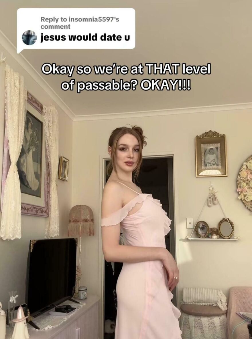A person in a pink dress reacts to a comment, an example of accidental LGBTQ+ allyship.