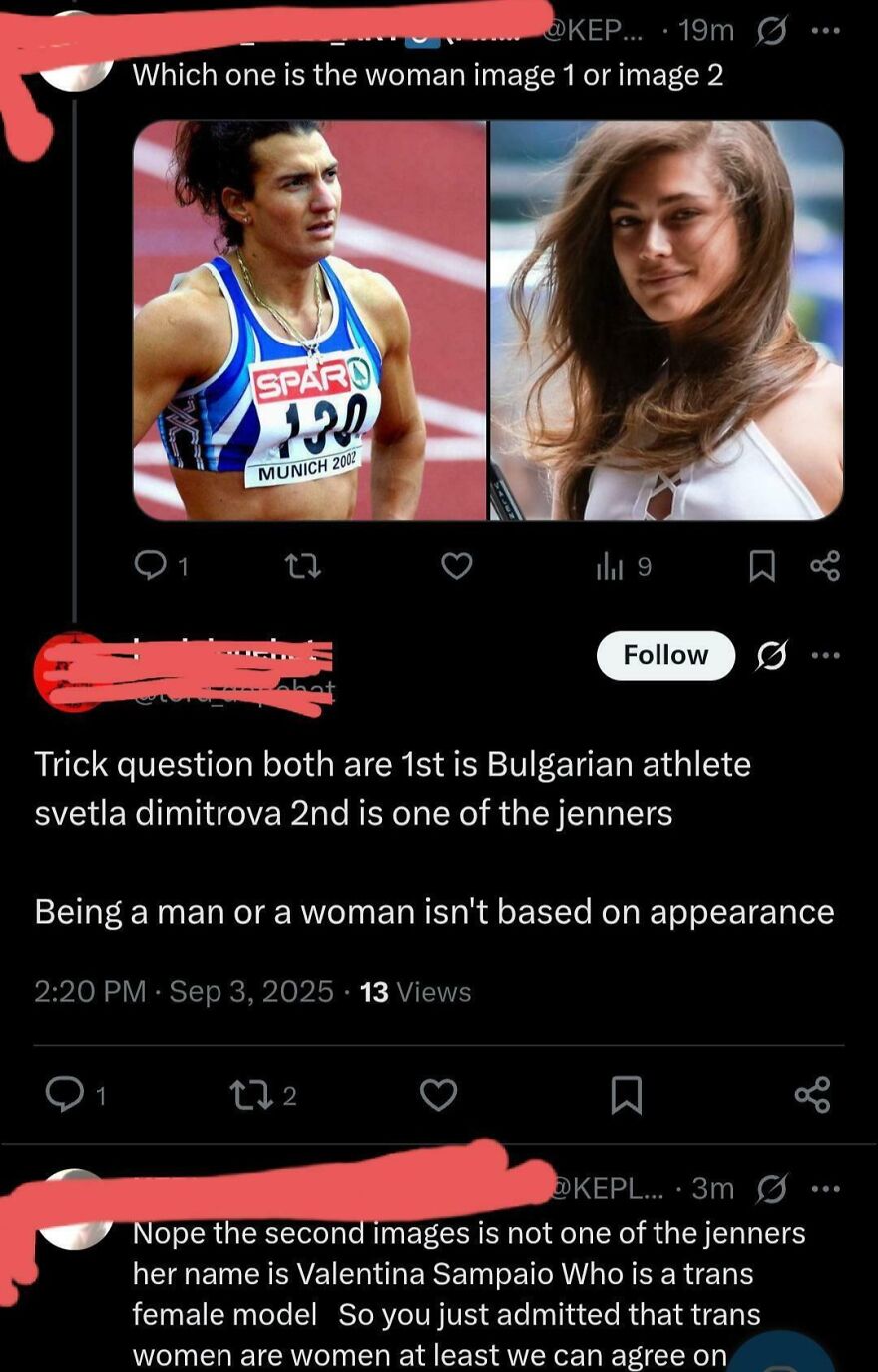 A tweet asking viewers to identify the woman, showing an athlete and a model, with comments discussing LGBTQ+ allyship.