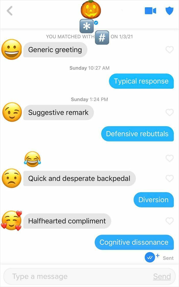 A funny text exchange, displaying a conversation with generic greetings, suggestive remarks, and defensive rebuttals. Laugh today!