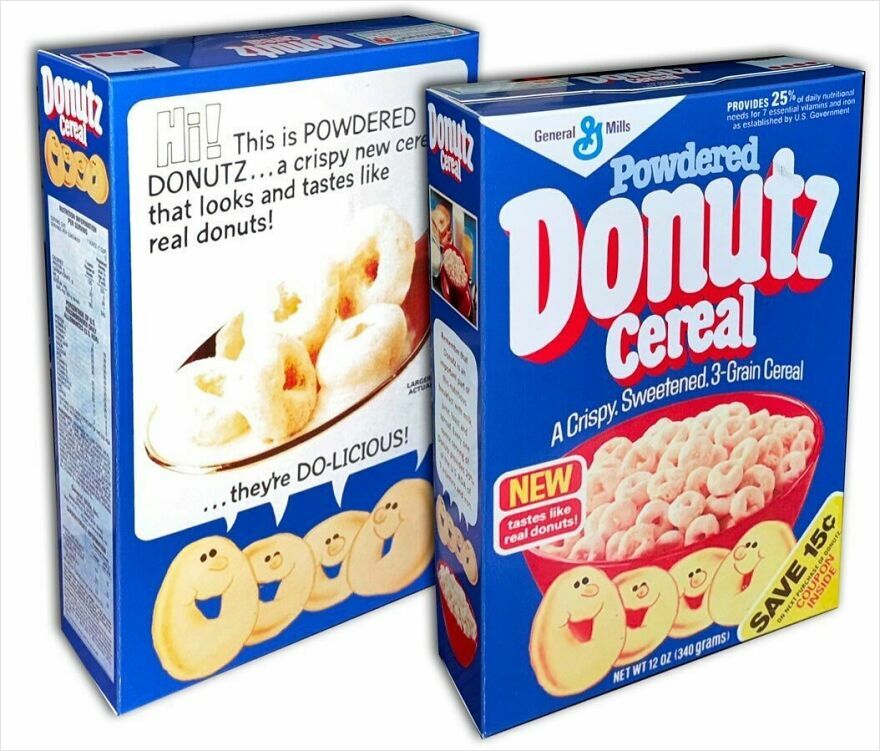 Two boxes of General Mills Powdered Donutz Cereal, a nostalgic treat that made people take a trip down memory lane.