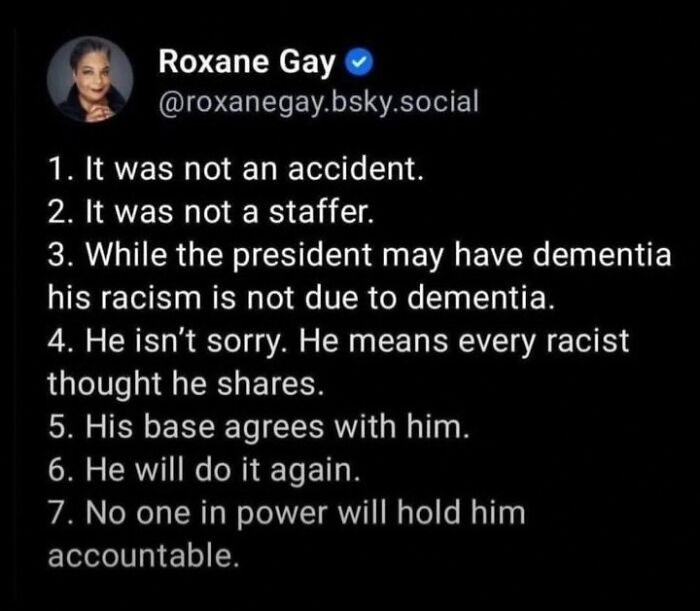 Roxane Gay's tweet listing 7 points about a racist action, sparking discussion about Black Twitter insights.