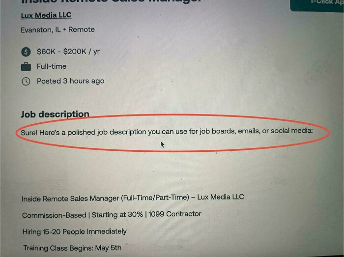 A funny job description fail where the description is a sentence about a job description.