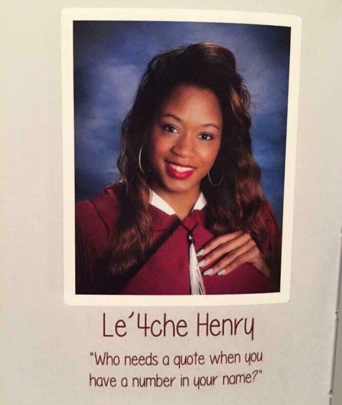 A smiling graduate in a yearbook photo, named Le'4che Henry, with text highlighting creative naming decisions for kids.