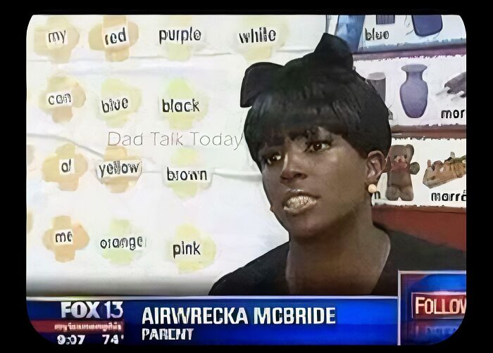 A woman with an unusual name, Airwrecka McBride, on "Dad Talk Today," highlighting instances where parents didn't think straight when naming their kids.