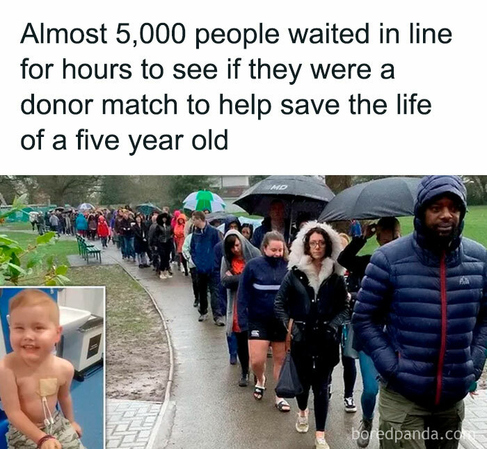 Almost 5,000 people lined up for hours to find a donor match and help save a five-year-old's life in a wholesome story.