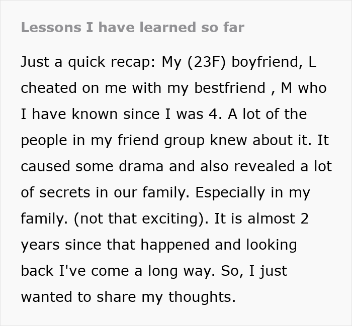 Text excerpt from a story about a bestfriend's disgusting betrayal and advice not to ruin friendship over a stupid boy.