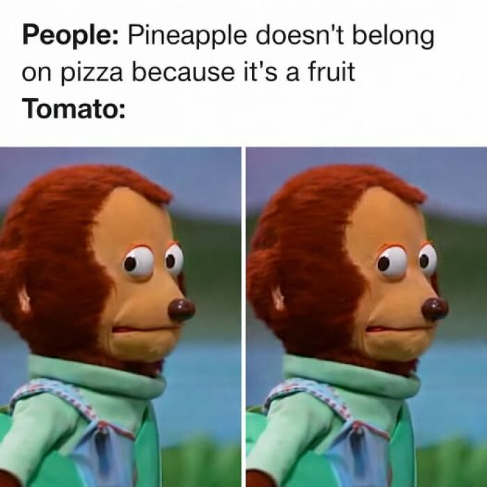 Meme showing a character giving a side-eye glance, highlighting humorous food debates in popular food memes.