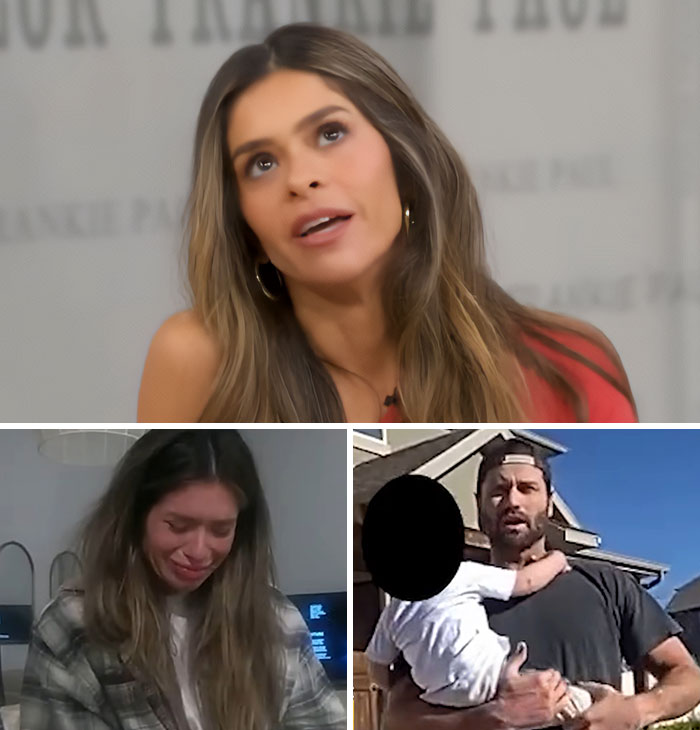 Collage showing a woman speaking, a crying woman, and a man holding a child. Relates to TV shows canceled over scandalous controversies.