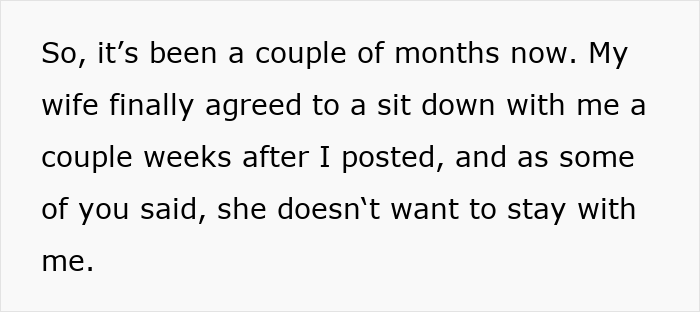 Text update revealing a man losing his whole family, as his wife is leaving him, following a paternity test demand.