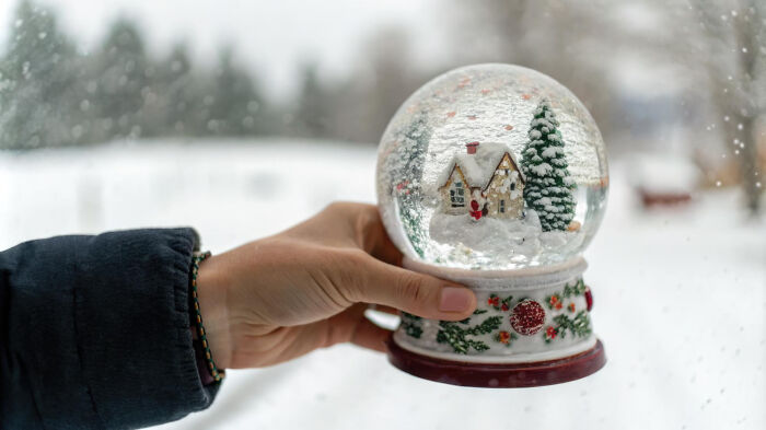Hand holding a snow globe with a winter scene, illustrating unusual items TSA has had to confiscate from travelers.