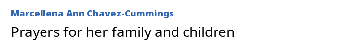 Imagem baseada em texto mostrando uma mensagem de orações para a família e as crianças relacionadas aos restos mortais da mãe desaparecida encontrados por caminhantes.