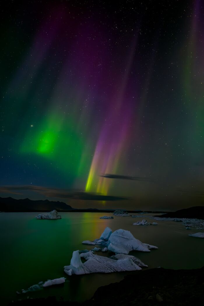 Night World, Finalist: Aurora Over Jokulsarlon Icebergs By Chris Calhoun