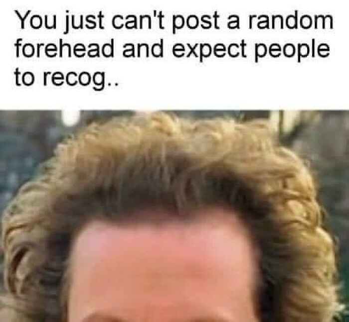 90s meme showing a close-up of a forehead with caption about posting random foreheads and recognition humor.