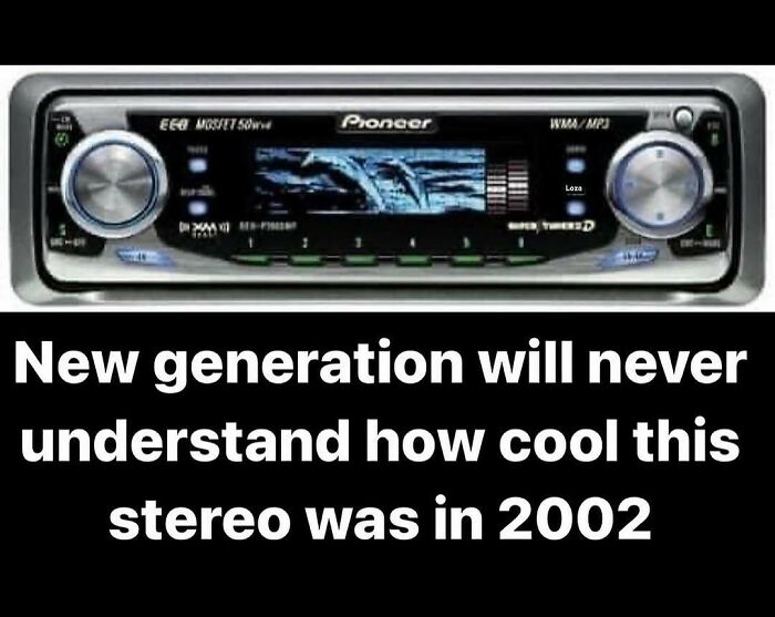 Car stereo from early 2000s representing 90s memes nostalgia and a wild amazing nostalgia ride for new generations.