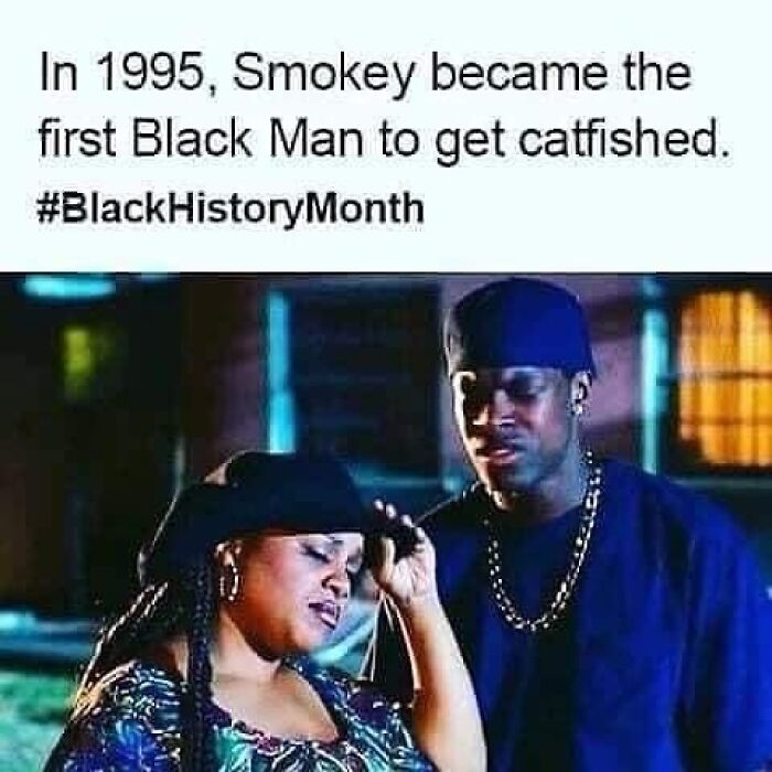 1995 meme featuring Smokey as the first Black man catfished, capturing ’90s nostalgia and humor.