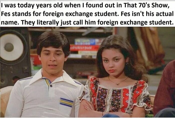 Scene from That 70's Show with characters discussing the meaning of Fes, a popular ’90s meme nostalgia reference.
