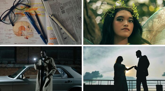Collage of diverse scenes including study materials, a woman with a floral crown, a man with a flashlight, and a couple at sunset for Choose One Lose The Rest poll.